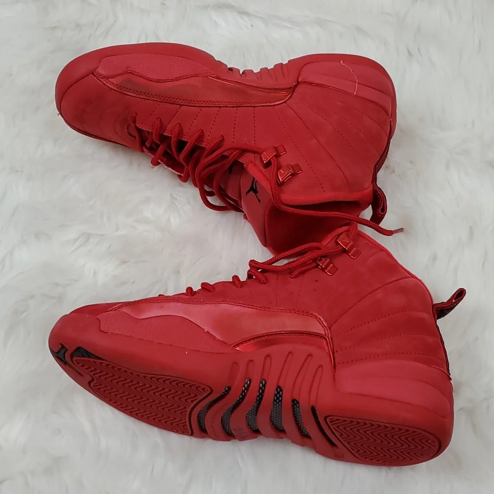 Nike Air Jordan 12 red leather shoes sneakers #153265-601 size 6.5Y